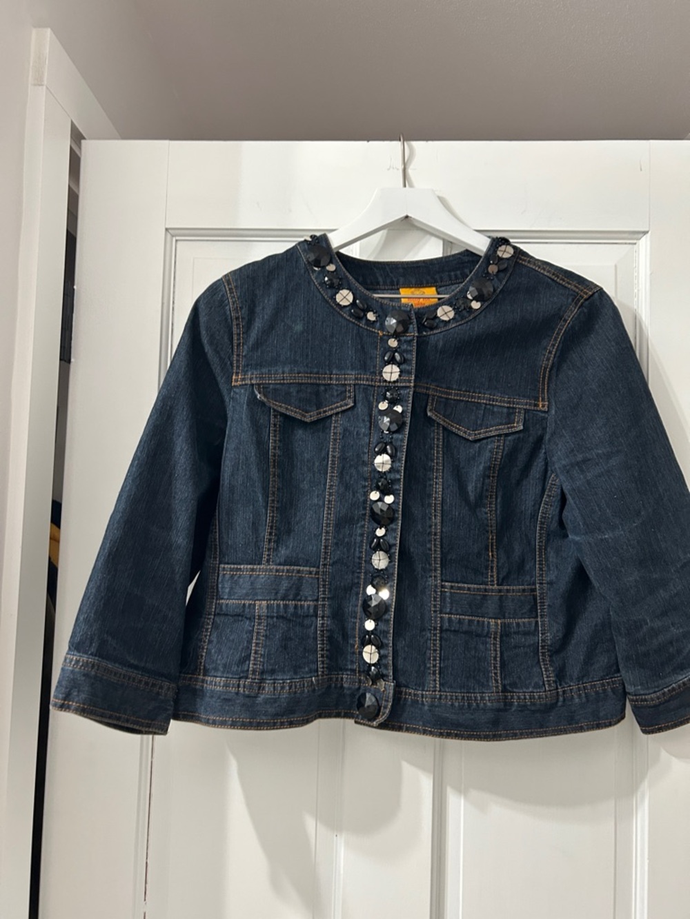 Ruby Rd. Dark Blue Denim Jacket with Sequin Accents